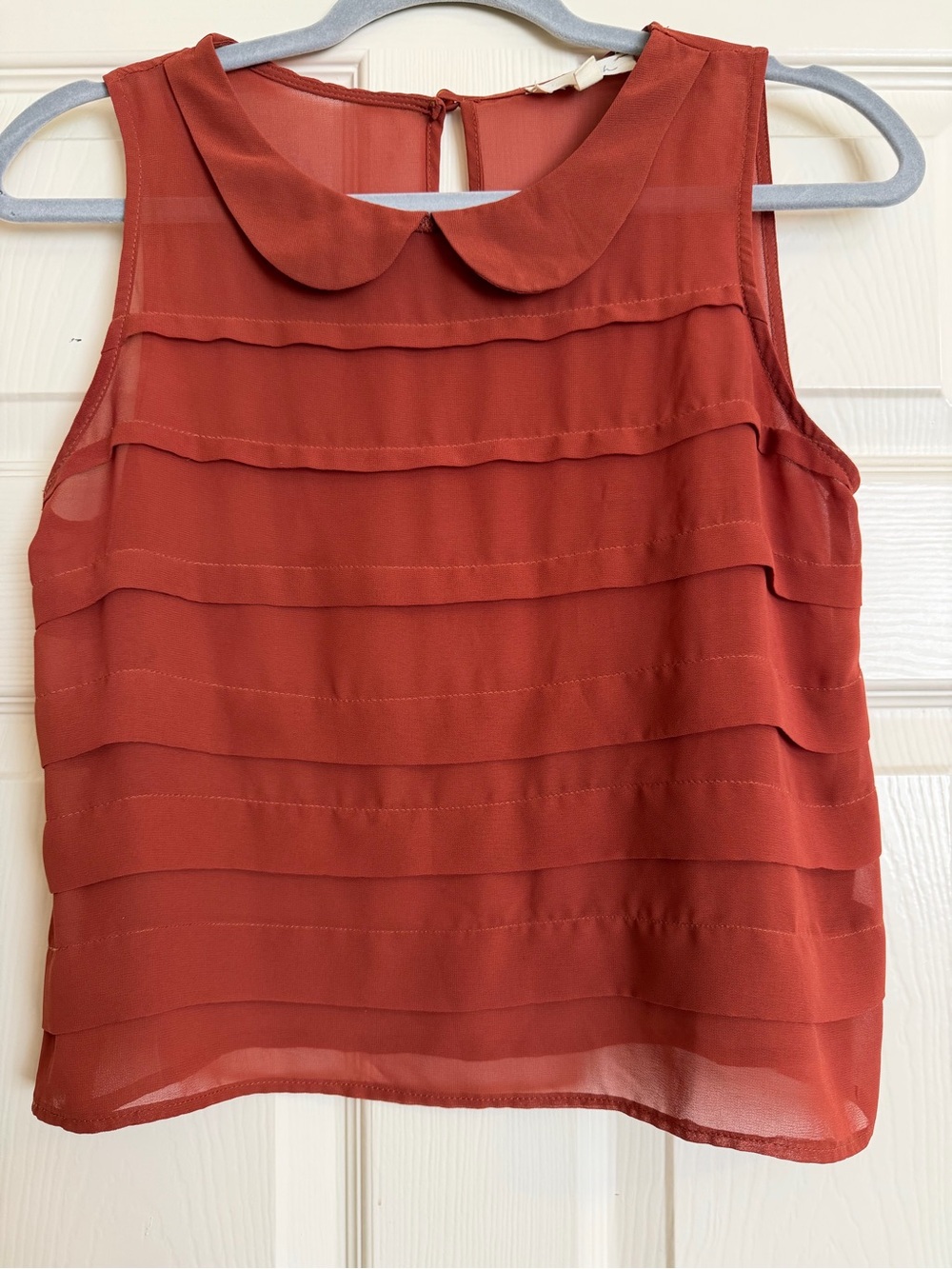 Lush Rust Peter Pan Collar Layered Sheer Blouse